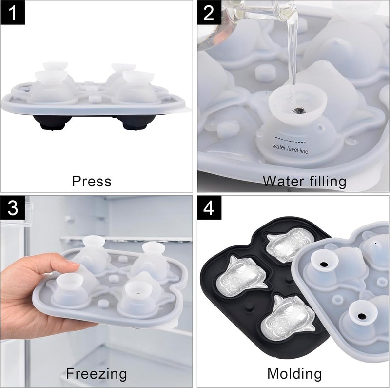 Nerien Penguin Ice Cube Tray Mold - 3D Penguin Shape Ice Cube Trays, Cute Ice Cube Molds for Whiskey Bourbon, 4-Hole Large Fun Shapes Ice Cube Trays, Funny Penguin Gifts for Penguin Lovers Women Men - Image 4
